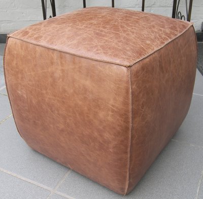 Poef Kubus Bombé Vintage Leder